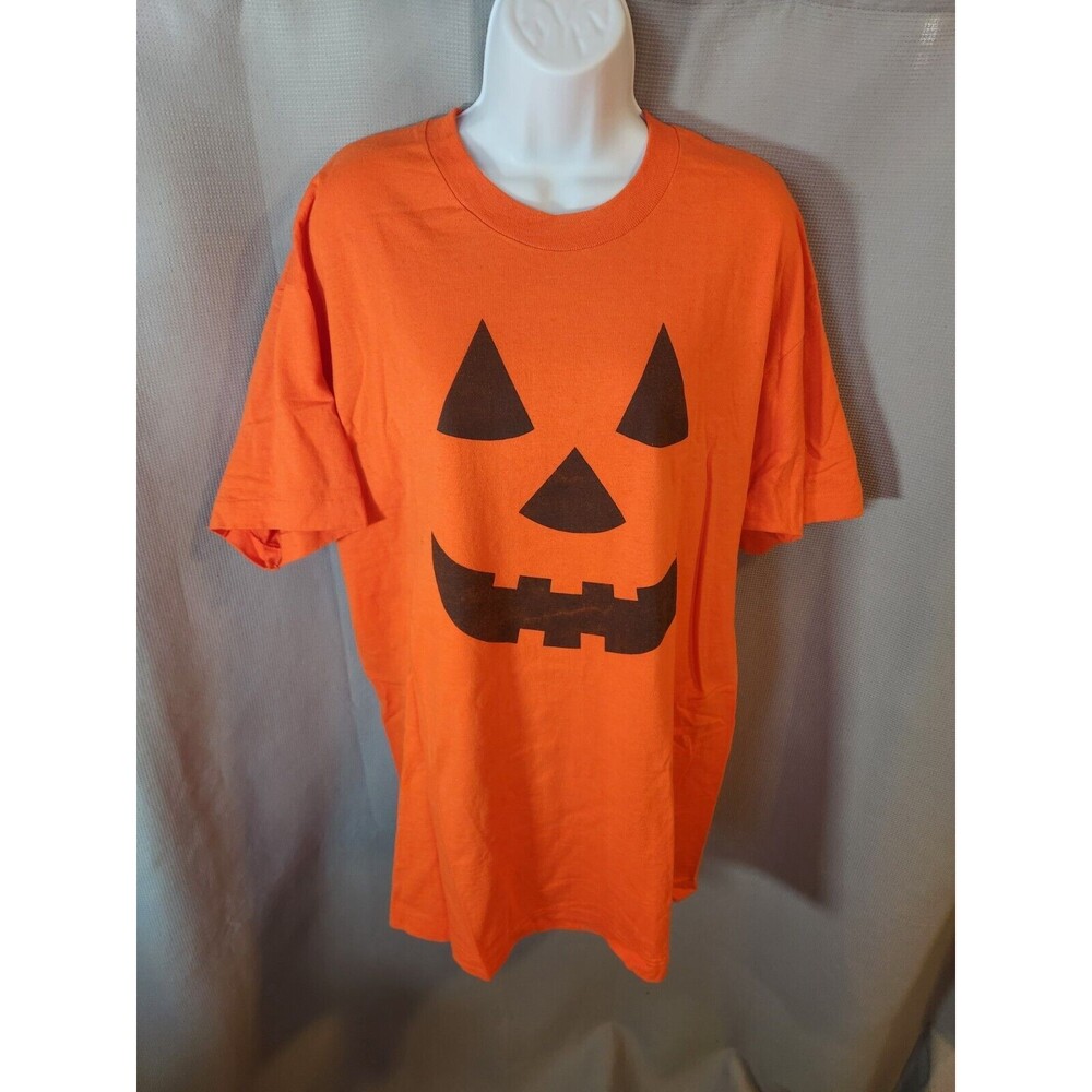 Halloween T-Shirt Adult XL Orange Fruit Of The Loom Pumpkin Face Single Stitch